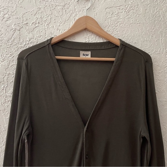 Acne Studios Cardigan Sweater Frank Button Long Sleeve Casual Preppy Green M - Picture 3 of 12